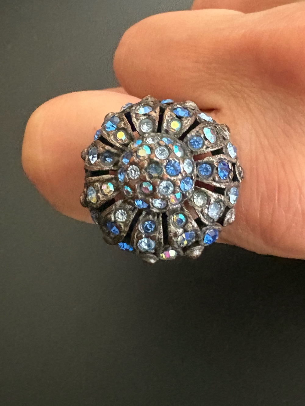 Hobe Dome Statement Blue Crystal Cluster Ring - Women Jewelry